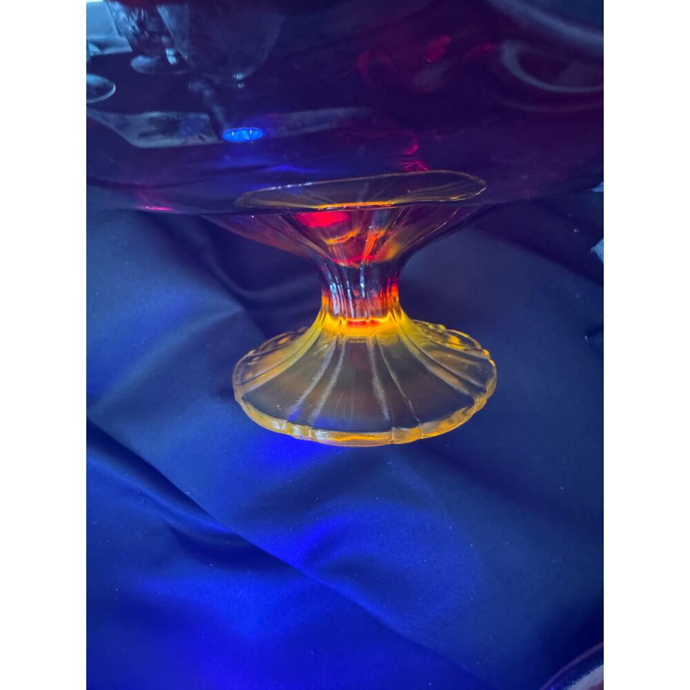 Cadmium Glow Black Light Sensitive Vintage LE Smith Red Petal Footed Bowl